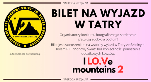 Nagroda specjalna - bilet na wyjazd SK PTT "Pionowy Świat"