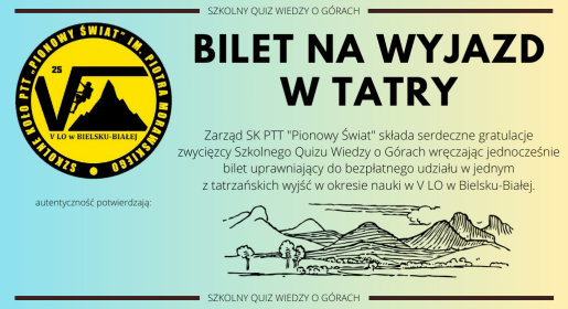 Nagroda dla zwycięzcy - bilet na wyjazd SK PTT "Pionowy Świat"